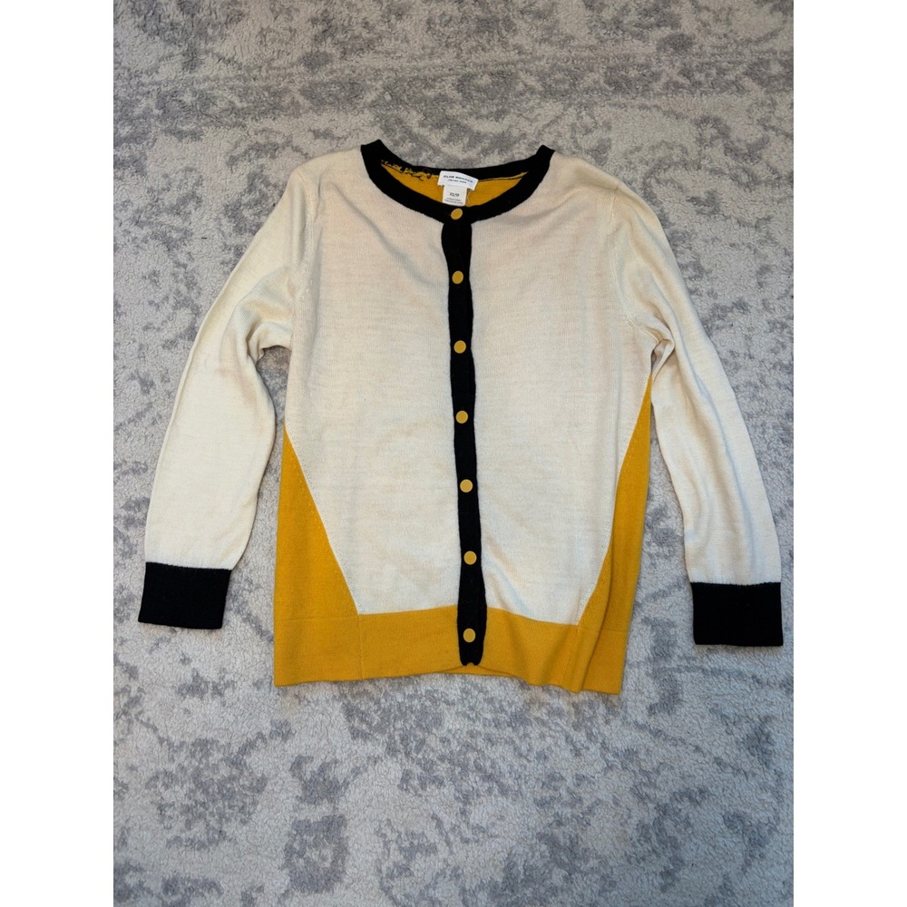 Club Monaco Vintage 100% Wool Colorblock Cardigan Navy Cream Yellow XS